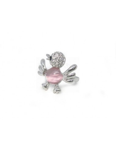ANELLO  PLACCATO ORO  UCCELLINO  ROSA...