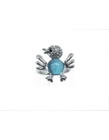 ANELLO  PLACCATO ORO UCCELLINO  BLU...