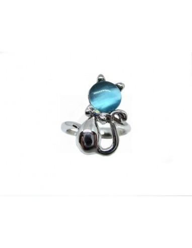 ANELLO  PLACCATO ORO GATTO BLU  MIS....
